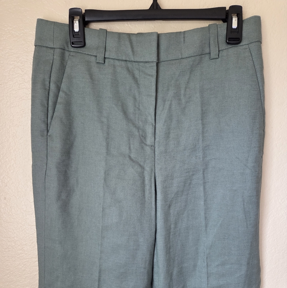 NWT J.Crew Carolina Flare Pant In Stretch Linen Blend Size 8 Green - Picture 3 of 8